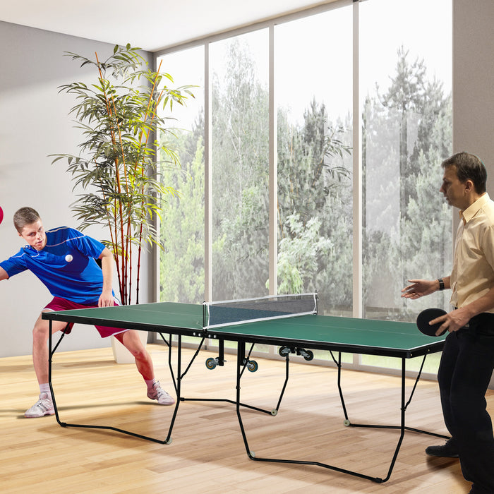Folding Portable Tennis Table - 9FT Weather-Resistant with Lockable Wheels - Ideal for Indoor & Outdoor Gameplay, Green