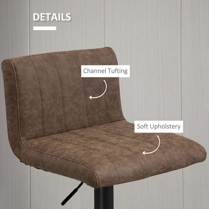 Adjustable Height Swivel Gas Lift Barstools - Set of 2, PU Leather, Footrest, Brown - Ideal for Home Bar or Kitchen Counter Seating