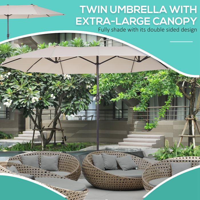 Double-Sided Garden Parasol 4.6m - Beige Patio Sun Umbrella with Market Shelter Canopy Shade for Outdoor Use - Provides Ample UV Protection Without Base