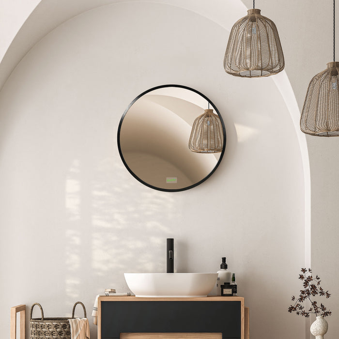 Aluminium-Framed Round Mirror - Contemporary Black Wall-Mounted Makeup Mirror for Bathroom or Living Room - Stylish Decor Enhancing Visual Space for Homes