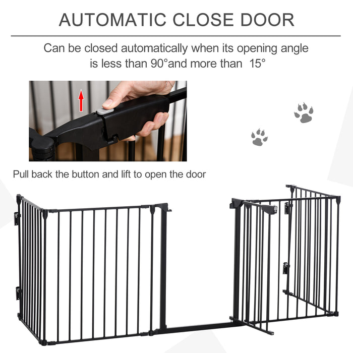 5-Panel Freestanding Pet PlayPen - Stair Gate Dog Pen, Fireplace & Christmas Tree Metal Barrier - Includes Walk-Through Door for Home Safety