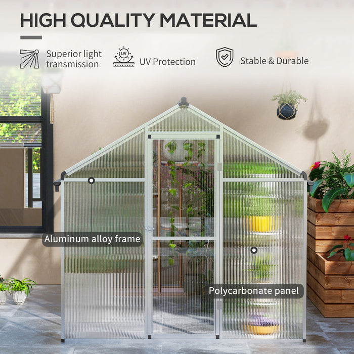 Polycarbonate Walk-In Greenhouse 6x10ft - Sturdy Aluminium Frame, Integrated Rain Gutters, Ample Ventilation with Window - Ideal for Garden Plant Cultivation
