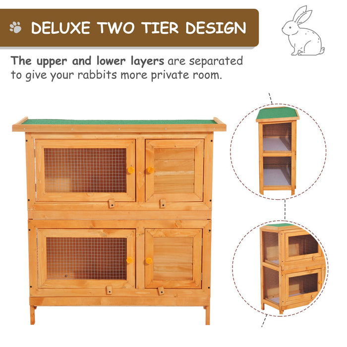 90cm Dual-Level Wooden Rabbit Hutch with Open Run - Spacious Pet Cage for Bunnies and Small Animals - Ideal for Outdoor Comfort and Exercise