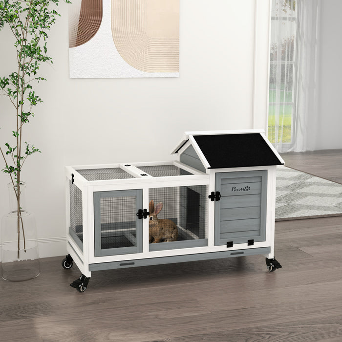 Wooden Pet Habitat - Rabbit Hutch and Guinea Pig Cage with Removable Tray and Wheels - Ideal for Small Animal Comfort and Easy Mobility