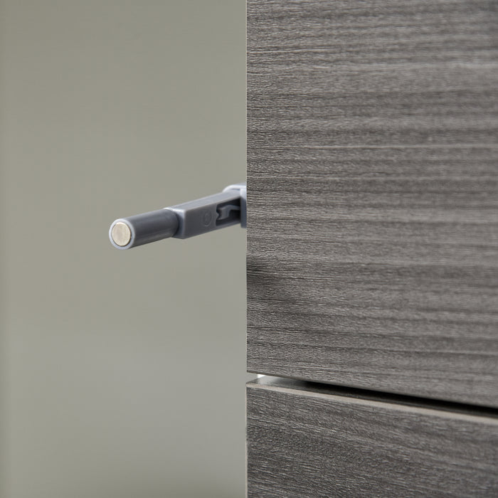 Contemporary Freestanding Push-Open Storage Unit - 2-Drawer & 2-Door Cabinet with Dual-Part Interior, Light Grey and White - Ideal for Organized Home or Office Spaces