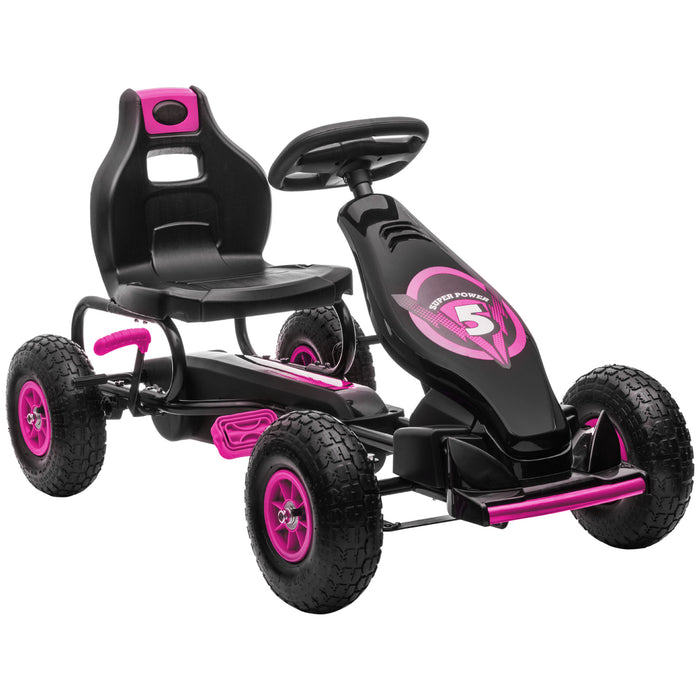 Kids' Pedal-Powered Racing Kart - Adjustable Seat, Pneumatic Tires & Shock Absorption - Ideal for Boys & Girls Aged 5-12, Fun Outdoor Play in Pink