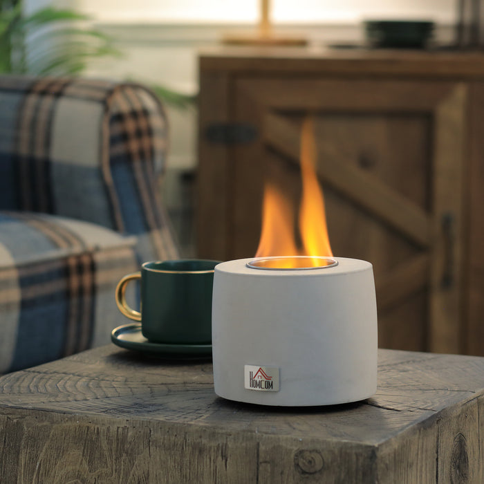 Tabletop Fire Pit Bowl - Alcohol-Fueled 12.5cm Concrete Mini Firepit for Indoors and Balconies - Cozy Grey Cylindrical Decor for Warmth and Ambience