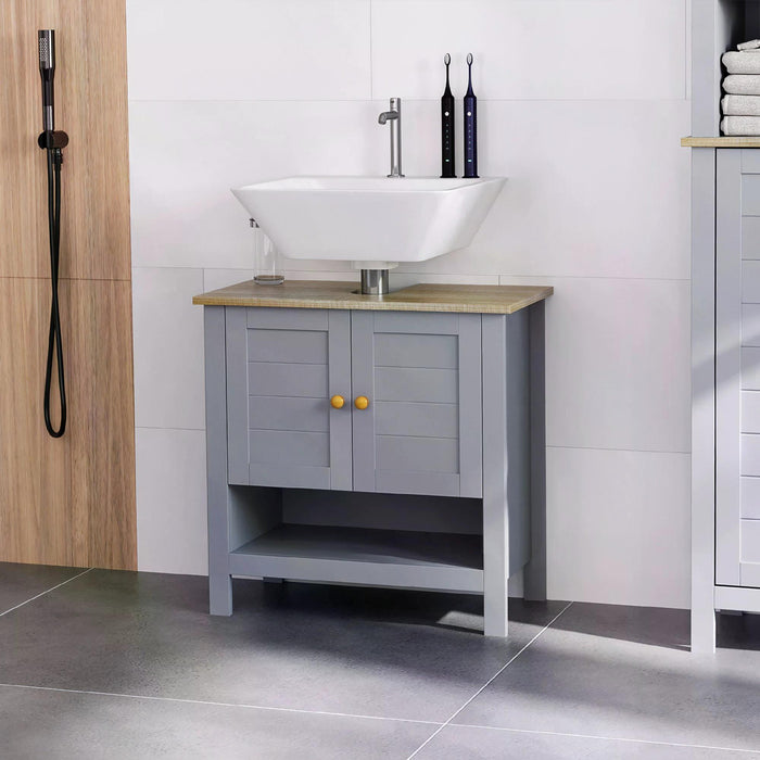 Under Sink Storage Cabinet - Bathroom Vanity Unit with Adjustable Shelf, Pedestal Design in Grey - Space-Saving Solution for Bathroom Organization
