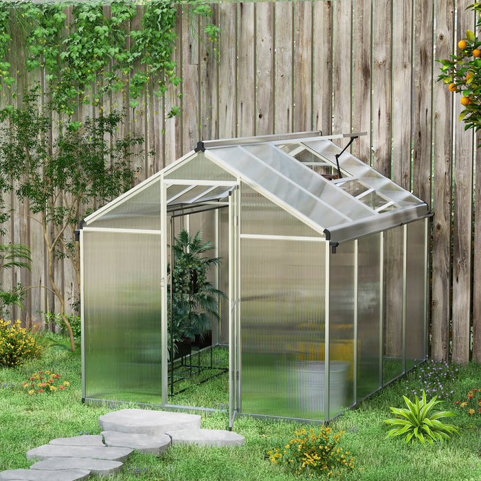 Polycarbonate Walk-In Greenhouse 6x8ft - Sturdy Construction with Rain Gutters, Door, and Window - Perfect for Growing Garden Plants and Vegetables