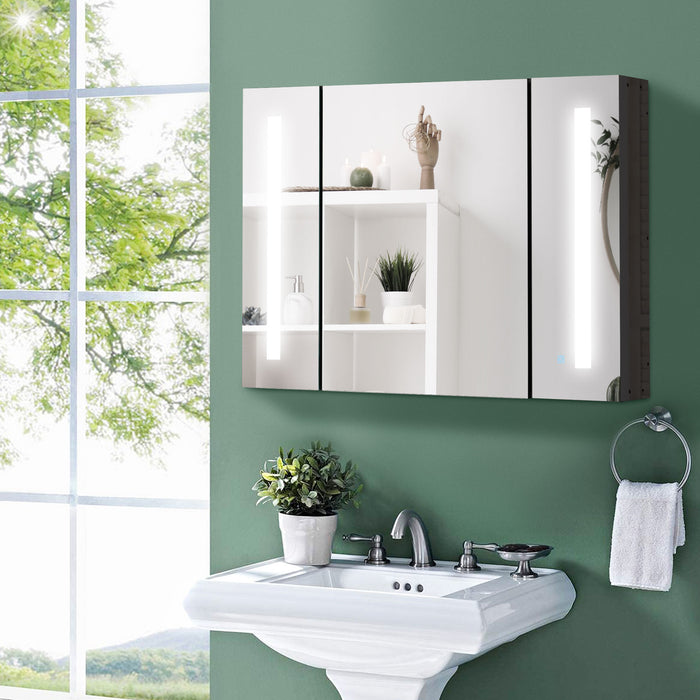 Luxury LED Illuminated Bathroom Cabinet - Wall-Mounted, Dimmable, 3-Door Mirror Storage Organizer with Adjustable Shelves - Ideal for Grooming and Decluttering Spaces