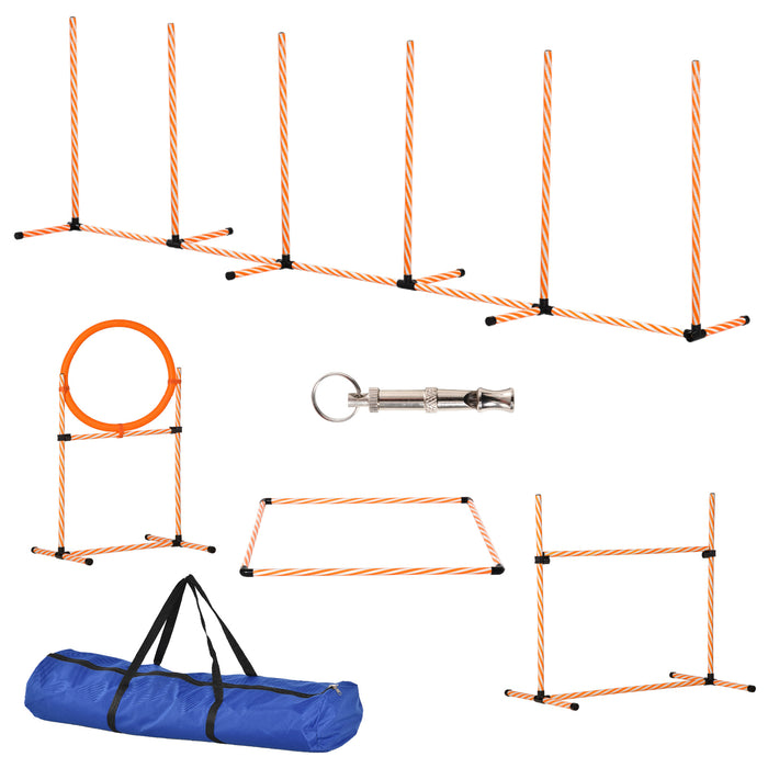 Dog Agility Exercise Kit - Adjustable Height Jump Ring & Hurdle Bar, Square Pause Box - Includes Carry Bag for Easy Transport, Ideal for Obedience Training & Play