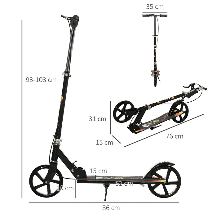 Kids Scooter with Adjustable Height - Foldable Kick Scooter with Brake for Children - Suitable for Boys & Girls Ages 7-14, Black