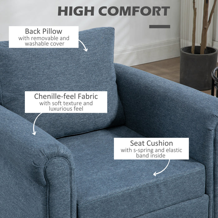 Vintage Tufted Accent Chair - Upholstered Lounge Armchair with Rubber Wood Legs and Rolled Arms in Dark Blue - Elegant Seating for Living Room or Reading Nook