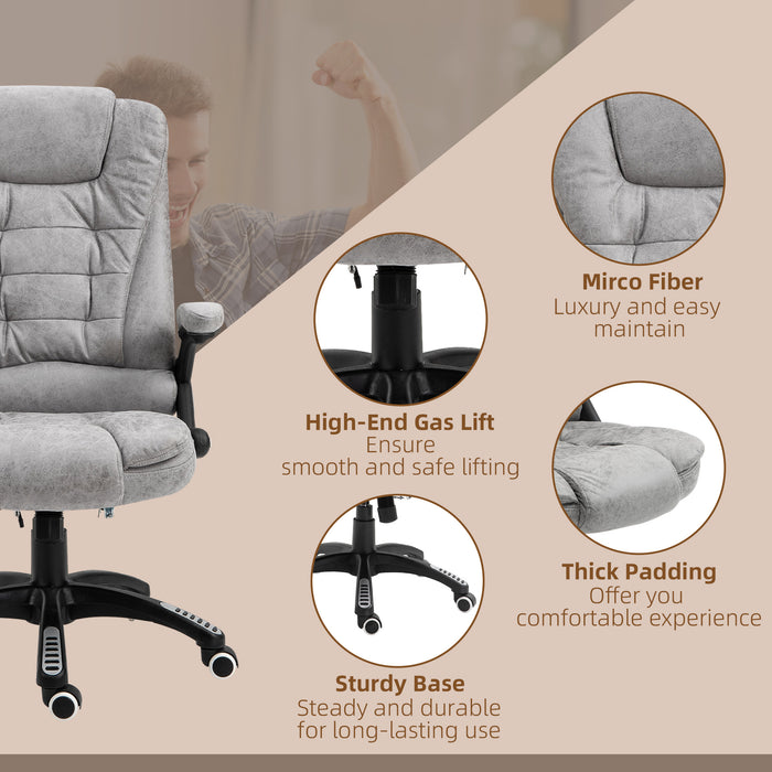 Heated Massage Recliner Chair with Microfiber Upholstery - 6-Point Vibrating Office Chair with 360° Swivel and Casters - Comfortable Seating Solution for Stress Relief and Relaxation, Grey