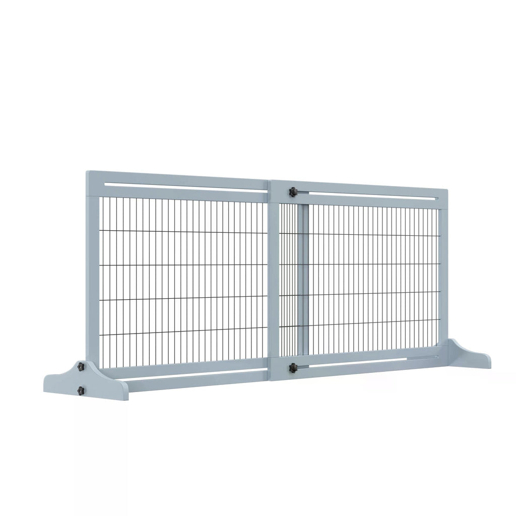 Freestanding 3-Panel Wooden Pet Gate - Adjustable Dog Barrier Fence for Doorway and Hallway, 69H x 104-183H cm in Blue - Ideal for Securing Pets and Creating Boundaries