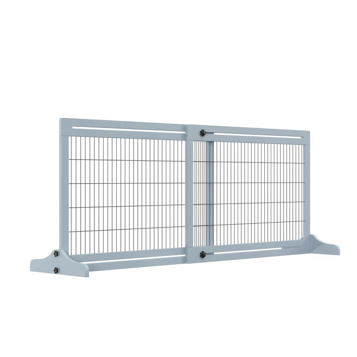 Freestanding 3-Panel Wooden Pet Gate - Adjustable Dog Barrier Fence for Doorway and Hallway, 69H x 104-183H cm in Blue - Ideal for Securing Pets and Creating Boundaries
