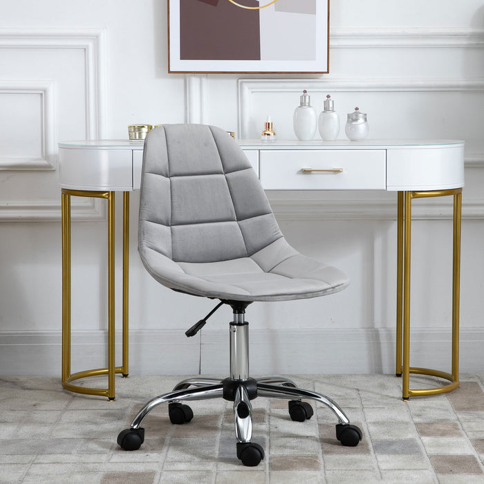 Ergonomic Velvet Task Chair - Adjustable Height, Armless Design with Wheels - Perfect for Home Office, Study, or Bedroom Comfort