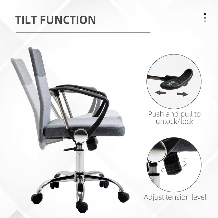 Ergonomic Swivel Chair in Grey Linen Fabric - Adjustable Office, Computer, and Study Chair with Wheels - Ideal for Comfortable Seating & Home Office Ergonomics