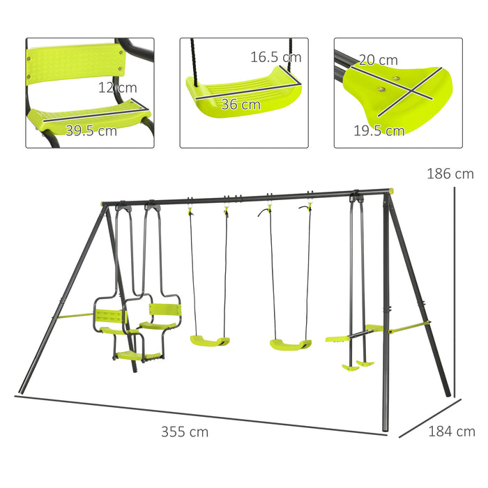Deluxe Metal Garden Swing Set - Double Seat & Glider Swings with Sturdy Frame in Green - Outdoor Fun for Kids & Family