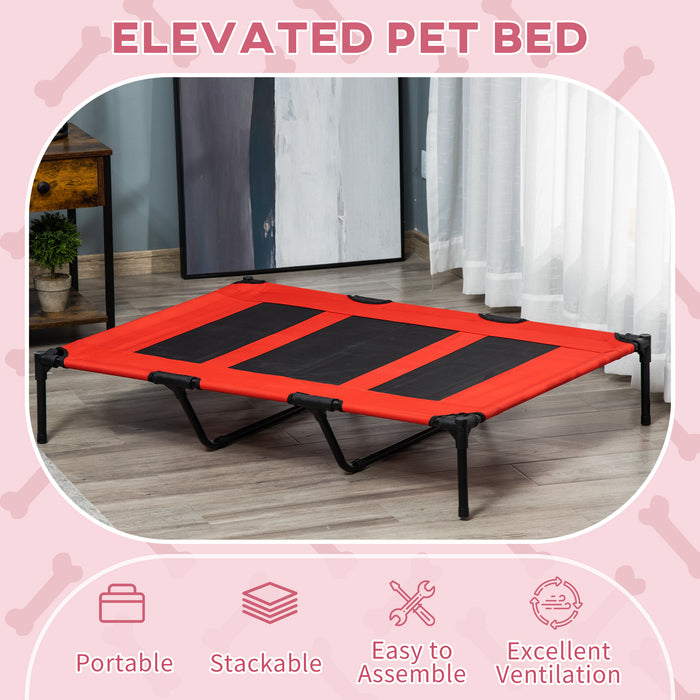 Elevated Pet Bed - X-Large Cooling Raised Dog Cot with Breathable Mesh, Red, 122 x 92 x 23cm - Perfect for Indoor/Outdoor Comfort and Relaxation