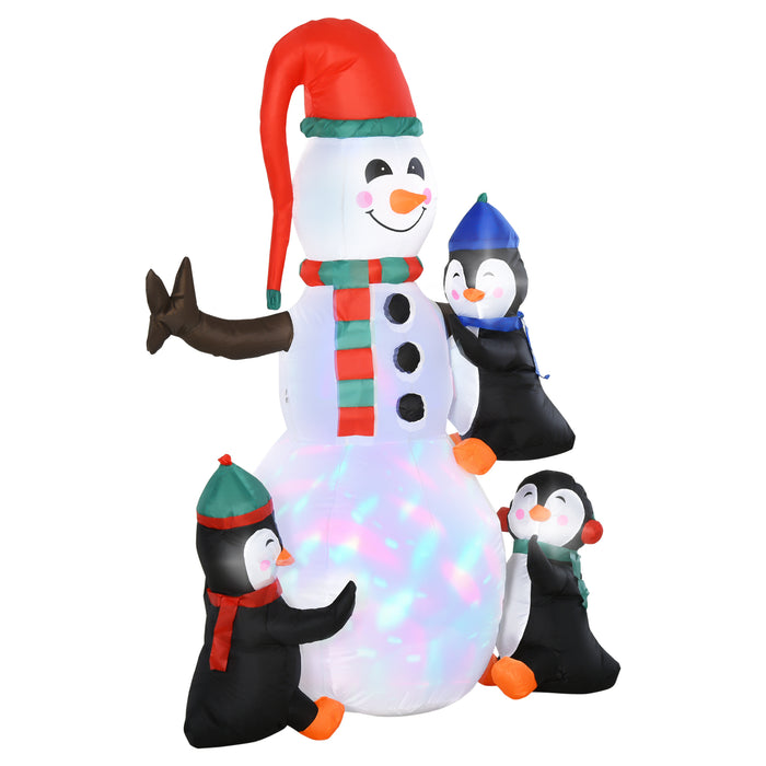 Inflatable Snowman with Penguins Display - LED-Illuminated Christmas Lawn Decor - Ideal for Festive Outdoor Holiday Ambiance