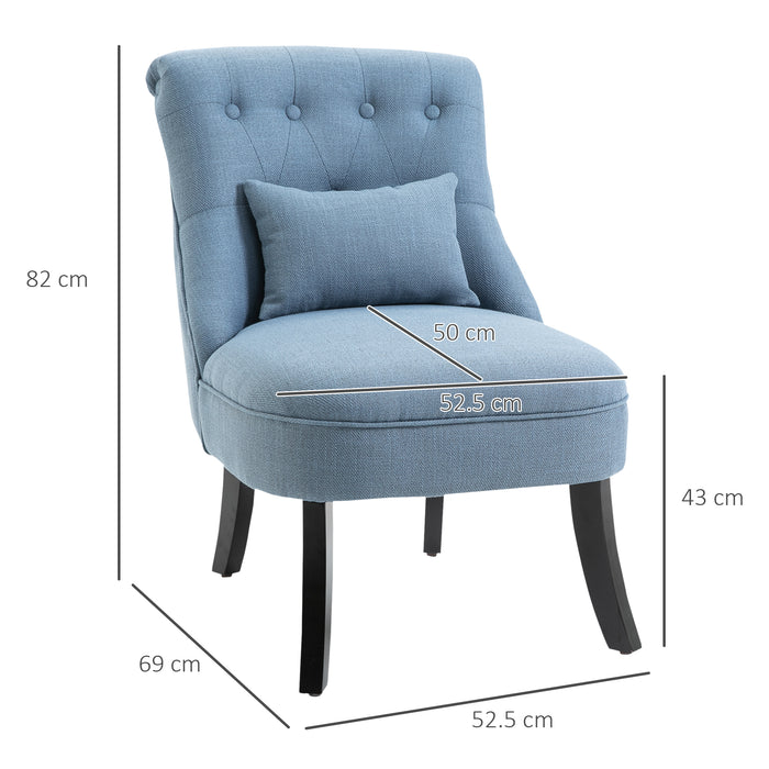 Upholstered Fabric Tub Chair with Pillow - Single Sofa Dining Chair, Solid Wood Legs - Comfortable Seating for Home Living Room, Blue