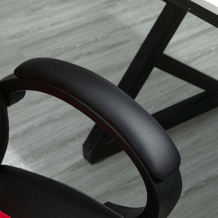 High-Back Swivel Chair - Faux Leather Home Office Desk Chair with Wheels and Armrests, Black & Red - Comfortable Seating for Work or Study