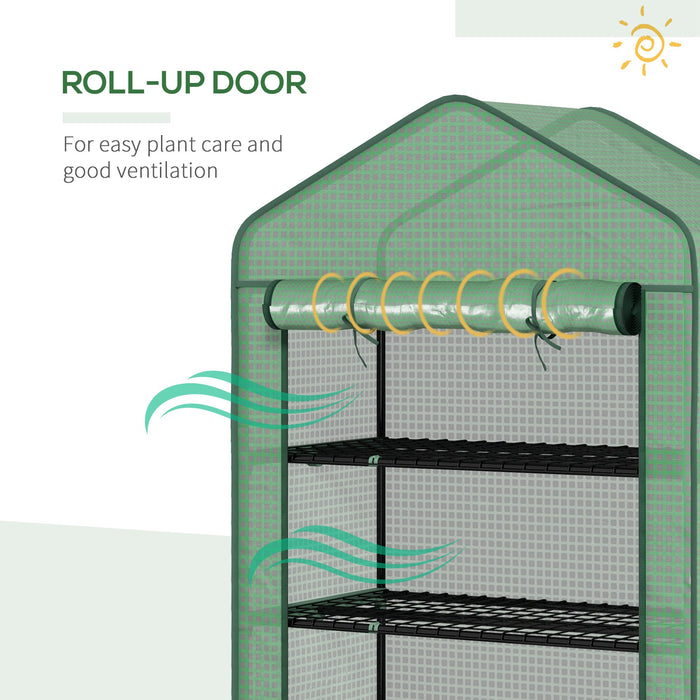 5-Tier Wide Mini Greenhouse with Sturdy PE Cover - Portable Indoor/Outdoor Gardening Shelter with Roll-up Zippered Door and Metal Wire Shelves - Ideal for Small Spaces and Plant Protection (193x90x49cm, Green)