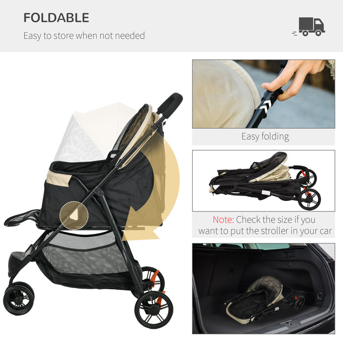 Foldable Canine Carrier with Weather Shield - Easy Transport & Protection for Extra Small to Small Dogs - Ideal for Outdoor Strolls and Travel, Khaki Color
