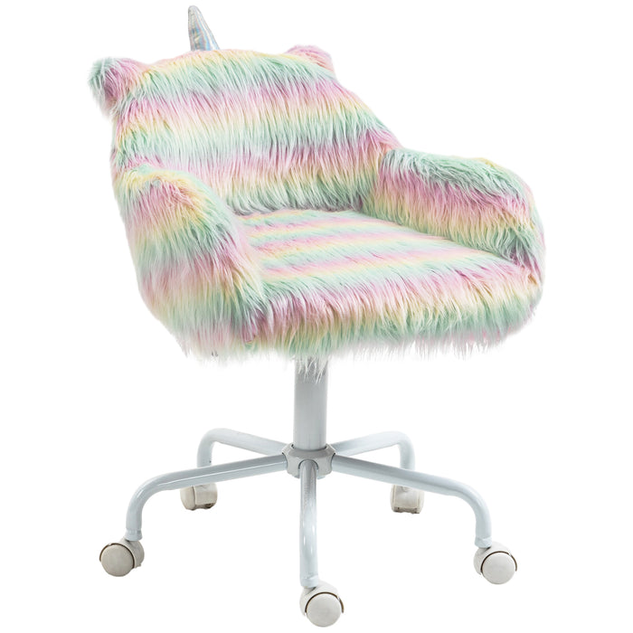 Unicorn Height Adjustable Fluffy Office Chair - Ergonomic Desk Seating with Armrests and Swivel Wheels - Colorful Chair for Comfortable Home Office Setup
