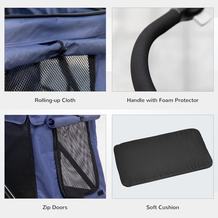 Foldable Dog Stroller with EVA Wheels and Storage - Mesh Windows, Safety Leash, and Cushion Design - Ideal for Small Pets' Comfortable Transport