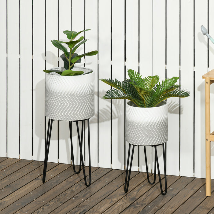 Metal Plant Stand Duo with Elevated Legs - Round Decorative Planter Holders for Indoor Greenery - Enhances Living Room and Bedroom Decor