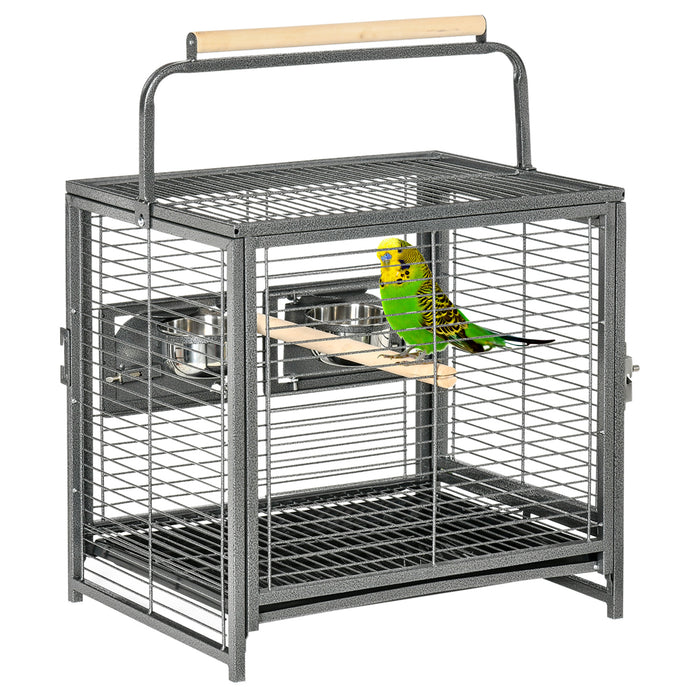 Parrot Travel & Breeding Cage with Wooden Perch - Heavy-Duty Metal Construction, Ideal for Green Cheek Canary, Parakeet, Cockatiel - Small Bird Transport and Comfort