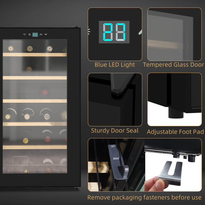 24 Bottles Freestanding Wine Fridge - 65L Single Zone Cooler with Digital Touch Screen, LED Lighting, Glass Door - Ideal for Wine Enthusiasts and In-Home Bars