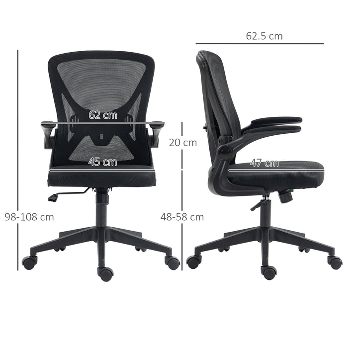Ergonomic Mesh Office Chair with Flip-up Armrests - Computer Desk Chair with Lumbar Support & 360° Swivel Wheels, Black - Ideal for Comfortable Working Environments