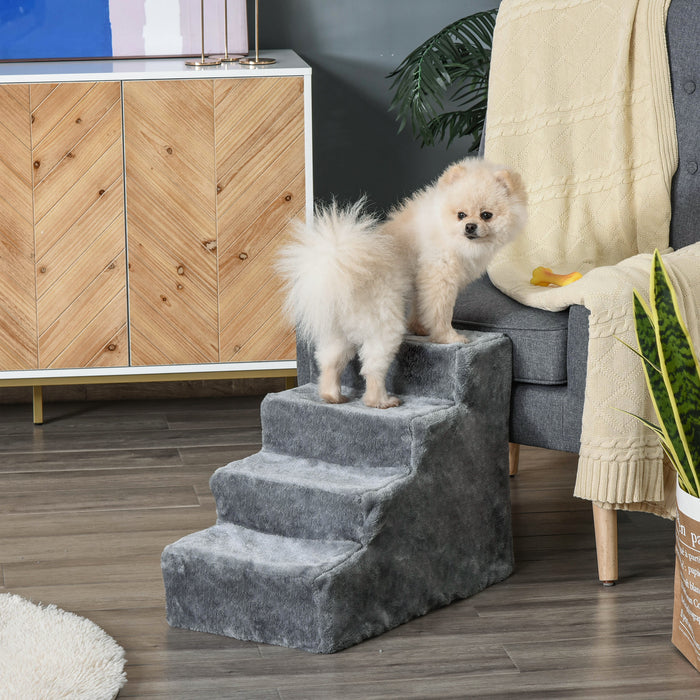 4-Step Dog Stairs with Washable Plush Cover - Ideal for High Beds and Sofas - Pet Access Solutions for Small Dogs and Cats