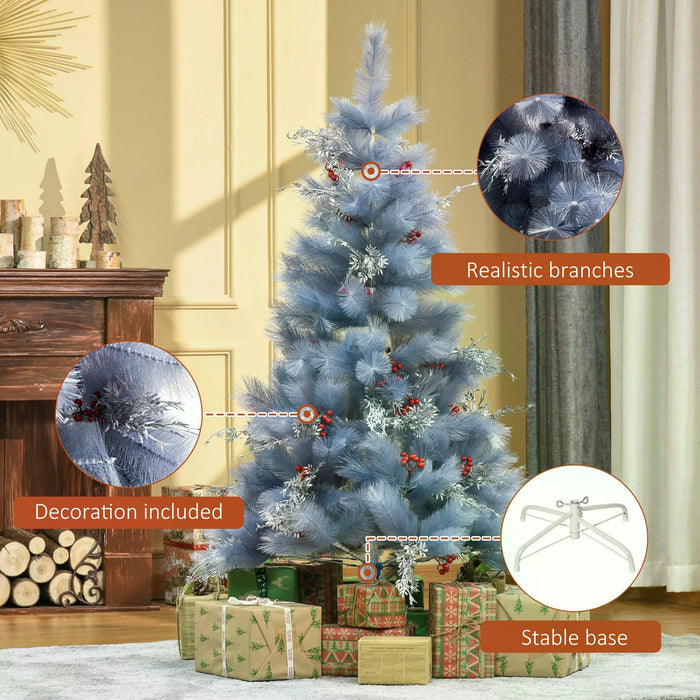 150cm Artificial Christmas Tree with Berries - Lush Replica Spruce in Grey - Ideal Holiday Decoration for Home Ambiance