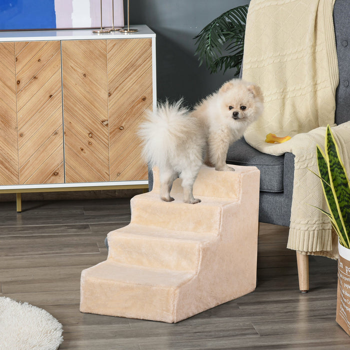 4-Step Pet Stairs - Washable Plush Cover, Durable Access to High Beds and Sofas - Ideal for Small Dogs and Cats