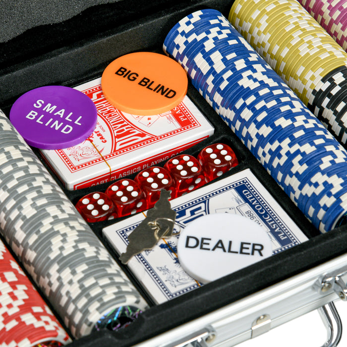 Complete Poker Chip Bundle - 500-Piece Set with Playing Mat, Dual Card Decks, Dealer Button & 5 Dice - Ideal for Casino Nights & Family Game Gatherings