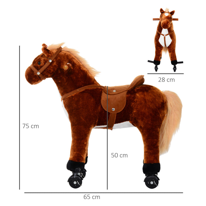 Kids Plush Ride-On Horse with Sound Effects - Soft Brown Walking Toy Stallion - Interactive Play for Children