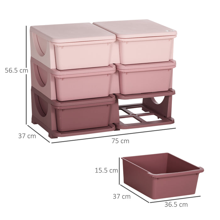 Kids Storage Organizer with 6 Drawers - 3-Tier Vertical Dresser Tower for Toys and Clothes - Space-Saving Storage Solution for Nursery, Playroom, and Kindergarten, Pink
