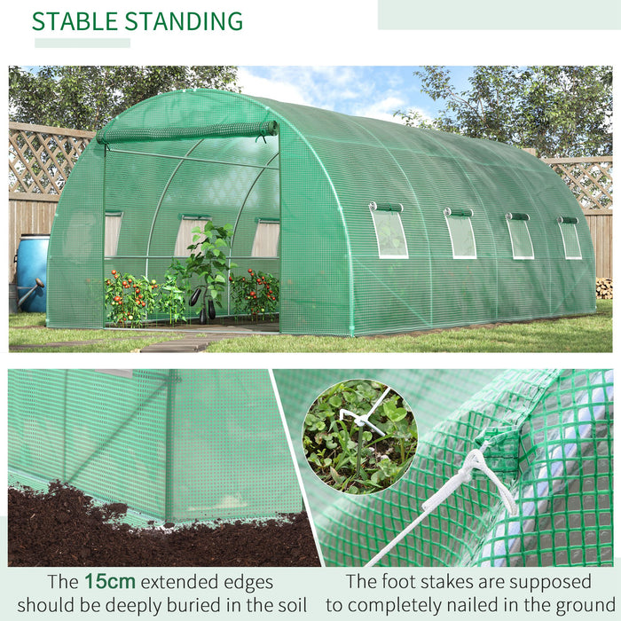 Large 6x3m Walk-In Polytunnel Greenhouse - Durable Steel Frame with Zippered Door & Roll-Up Windows, Green - Ideal for Extensive Home Gardening and Plant Growth