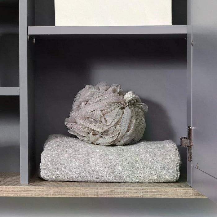 Bathroom Wall Mirror Cabinet with Door - Adjustable Shelving Storage Cupboard for Living Spaces, Grey - Ideal for Organizing Corridor & Room Essentials