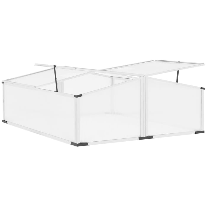 Aluminium Grow House with Polycarbonate Panels - Cold Frame Greenhouse with Independent Opening Tops, 120x100x41 cm - Ideal for Protecting Plants in All Seasons