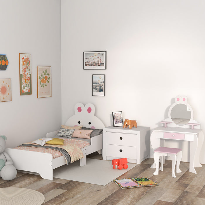 Woodland Adventure Bunny-Themed Children's Bedroom Set - Durable Wooden Furniture with Dressing Table, Stool & Bed - Perfect for Kids Aged 3 to 6 Years