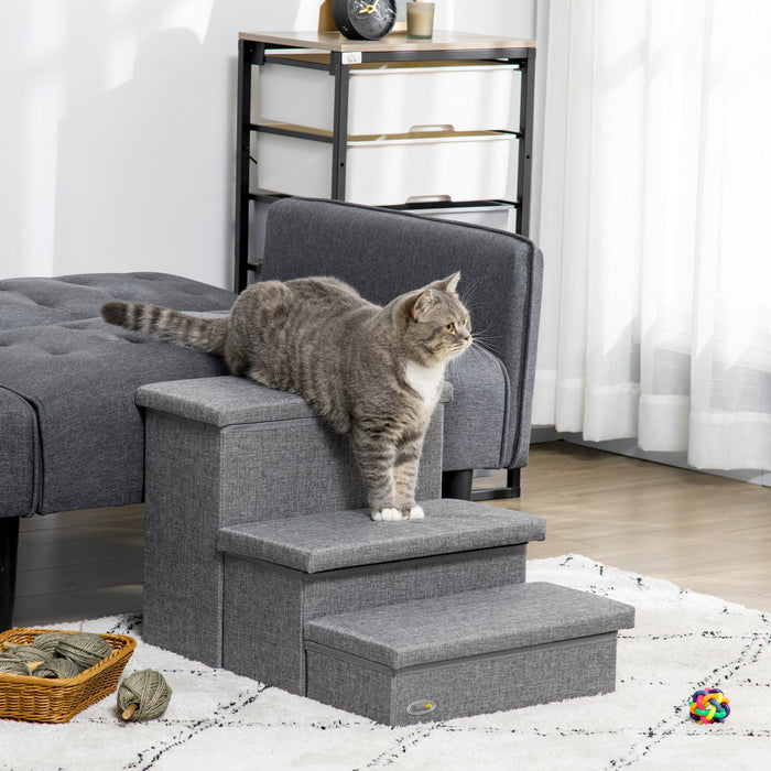 3-Step Pet Stairs with Built-in Storage - Easy-Install Dog & Cat Ladder for Beds and Sofas, 63.5x42.5x40.5cm - Ideal for Small to Medium Pets & Space-Saving Furniture Solution