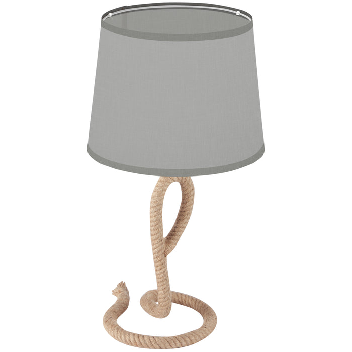 Farmhouse-Inspired Rope Base Table Lamp - E27 LED/Halogen Compatible, Fabric Shade - Ideal for Bedroom, Living Room, or Study Desk Lighting