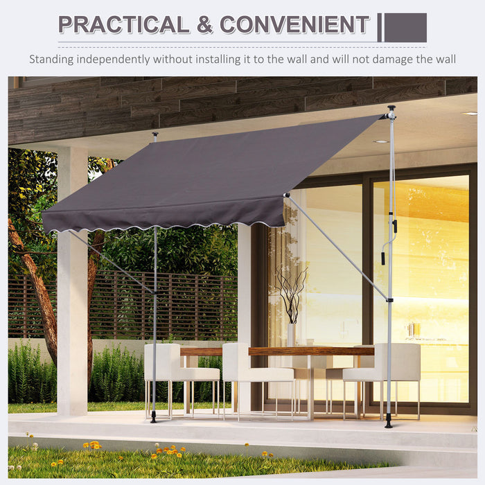Balcony DIY Patio Awning - 3 x 1.5m Manual Retractable Canopy with Clamp, Adjustable Shade Shelter - Perfect for Outdoor Comfort in Grey