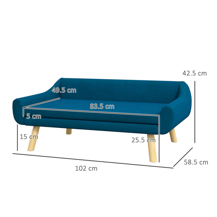 Pet Sofa Bed with Soft Cushion - Durable Dog Couch with Wooden Frame and Removable Cover, Blue - Ideal for Medium to Large Dog Comfort and Relaxation
