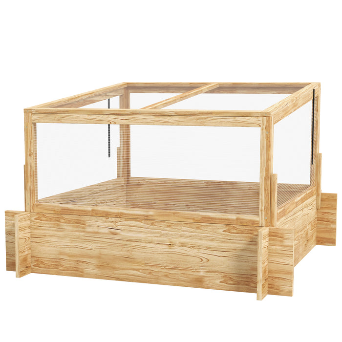 Wooden Elevated Garden Bed with Cold Frame Greenhouse - Openable Top Planter Box for Vegetables, Flowers, and Herbs - Perfect for Patio and Backyard Gardening, 98x98x63.5cm